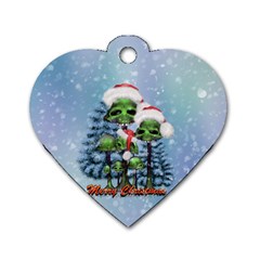 Merry Christmas, Funny Mushroom With Christmas Hat Dog Tag Heart (one Side) by FantasyWorld7