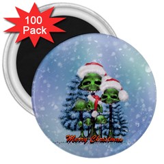 Merry Christmas, Funny Mushroom With Christmas Hat 3  Magnets (100 Pack) by FantasyWorld7