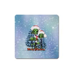 Merry Christmas, Funny Mushroom With Christmas Hat Square Magnet by FantasyWorld7