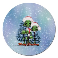 Merry Christmas, Funny Mushroom With Christmas Hat Magnet 5  (round) by FantasyWorld7