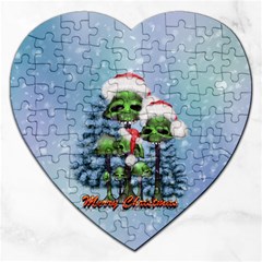 Merry Christmas, Funny Mushroom With Christmas Hat Jigsaw Puzzle (heart) by FantasyWorld7