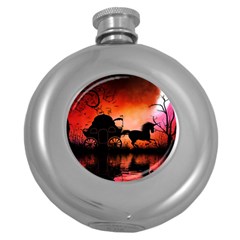 Drive In The Night By Carriage Round Hip Flask (5 Oz) by FantasyWorld7