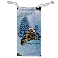 Merry Christmas, Funny Mouse On A Motorcycle With Christmas Hat Jewelry Bag by FantasyWorld7