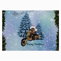 Merry Christmas, Funny Mouse On A Motorcycle With Christmas Hat Large Glasses Cloth by FantasyWorld7