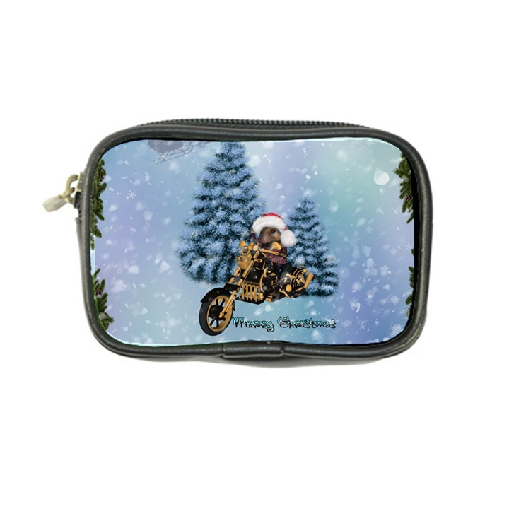 Merry Christmas, Funny Mouse On A Motorcycle With Christmas Hat Coin Purse