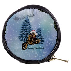 Merry Christmas, Funny Mouse On A Motorcycle With Christmas Hat Mini Makeup Bag by FantasyWorld7