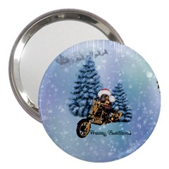 Merry Christmas, Funny Mouse On A Motorcycle With Christmas Hat 3  Handbag Mirrors by FantasyWorld7