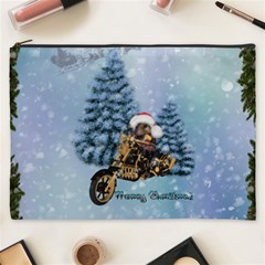 Merry Christmas, Funny Mouse On A Motorcycle With Christmas Hat Cosmetic Bag (xxxl) by FantasyWorld7