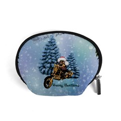 Merry Christmas, Funny Mouse On A Motorcycle With Christmas Hat Accessory Pouch (small) by FantasyWorld7