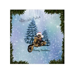 Merry Christmas, Funny Mouse On A Motorcycle With Christmas Hat Small Satin Scarf (square) by FantasyWorld7