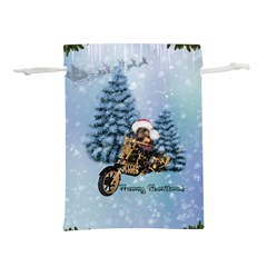 Merry Christmas, Funny Mouse On A Motorcycle With Christmas Hat Lightweight Drawstring Pouch (m) by FantasyWorld7