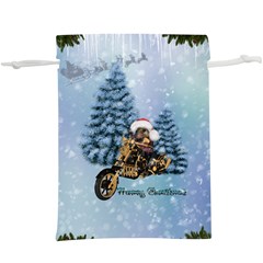 Merry Christmas, Funny Mouse On A Motorcycle With Christmas Hat  Lightweight Drawstring Pouch (xl) by FantasyWorld7