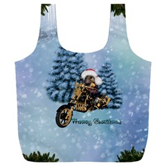 Merry Christmas, Funny Mouse On A Motorcycle With Christmas Hat Full Print Recycle Bag (xxxl) by FantasyWorld7