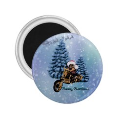 Merry Christmas, Funny Mouse On A Motorcycle With Christmas Hat 2 25  Magnets by FantasyWorld7