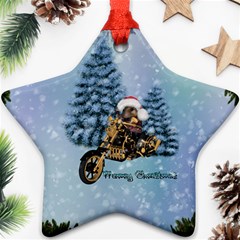 Merry Christmas, Funny Mouse On A Motorcycle With Christmas Hat Ornament (star) by FantasyWorld7