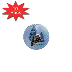 Merry Christmas, Funny Mouse On A Motorcycle With Christmas Hat 1  Mini Magnet (10 Pack)  by FantasyWorld7