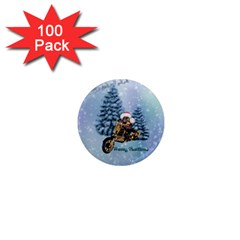 Merry Christmas, Funny Mouse On A Motorcycle With Christmas Hat 1  Mini Magnets (100 Pack)  by FantasyWorld7