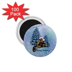 Merry Christmas, Funny Mouse On A Motorcycle With Christmas Hat 1 75  Magnets (100 Pack)  by FantasyWorld7