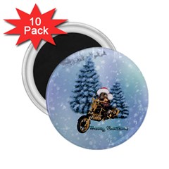 Merry Christmas, Funny Mouse On A Motorcycle With Christmas Hat 2 25  Magnets (10 Pack)  by FantasyWorld7