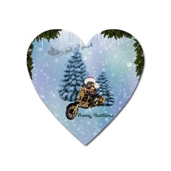 Merry Christmas, Funny Mouse On A Motorcycle With Christmas Hat Heart Magnet by FantasyWorld7