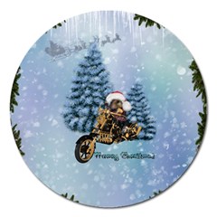 Merry Christmas, Funny Mouse On A Motorcycle With Christmas Hat Magnet 5  (round) by FantasyWorld7