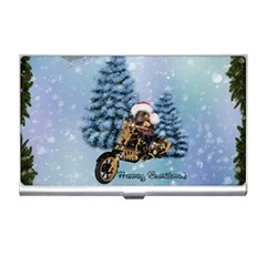 Merry Christmas, Funny Mouse On A Motorcycle With Christmas Hat Business Card Holder by FantasyWorld7