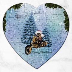 Merry Christmas, Funny Mouse On A Motorcycle With Christmas Hat Jigsaw Puzzle (heart) by FantasyWorld7