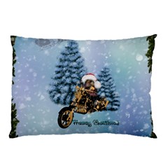 Merry Christmas, Funny Mouse On A Motorcycle With Christmas Hat Pillow Case by FantasyWorld7