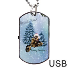 Merry Christmas, Funny Mouse On A Motorcycle With Christmas Hat Dog Tag Usb Flash (one Side) by FantasyWorld7