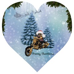 Merry Christmas, Funny Mouse On A Motorcycle With Christmas Hat Wooden Puzzle Heart