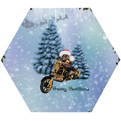 Merry Christmas, Funny Mouse On A Motorcycle With Christmas Hat Wooden Puzzle Hexagon by FantasyWorld7