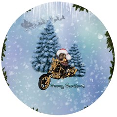 Merry Christmas, Funny Mouse On A Motorcycle With Christmas Hat Wooden Bottle Opener (round) by FantasyWorld7