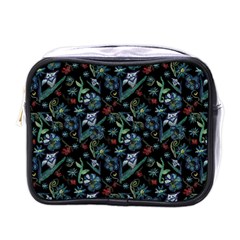 Watercolor Flowers On Black Mini Toiletries Bag (one Side) by bloomingvinedesign