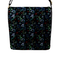 Watercolor Flowers On Black Flap Closure Messenger Bag (l) by bloomingvinedesign