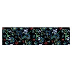 Watercolor Flowers On Black Satin Scarf (oblong) by bloomingvinedesign