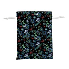 Watercolor Flowers On Black Lightweight Drawstring Pouch (s)