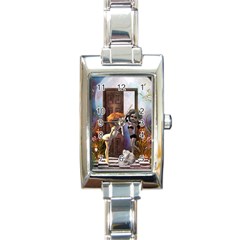 Cute Dark Fairys With Cat Rectangle Italian Charm Watch by FantasyWorld7