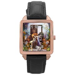 Cute Dark Fairys With Cat Rose Gold Leather Watch  by FantasyWorld7