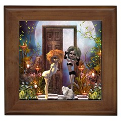 Cute Dark Fairys With Cat Framed Tile by FantasyWorld7