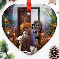 Cute Dark Fairys With Cat Heart Ornament (two Sides) by FantasyWorld7