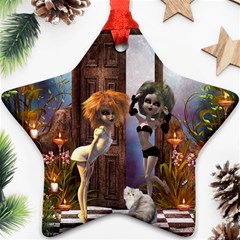 Cute Dark Fairys With Cat Star Ornament (two Sides) by FantasyWorld7