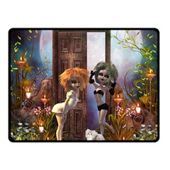 Cute Dark Fairys With Cat Double Sided Fleece Blanket (small)  by FantasyWorld7