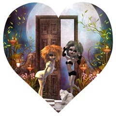 Cute Dark Fairys With Cat Wooden Puzzle Heart by FantasyWorld7