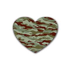 Brown And Green Camo Rubber Coaster (heart)  by McCallaCoultureArmyShop