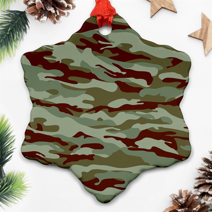 Brown and Green Camo Snowflake Ornament (Two Sides)