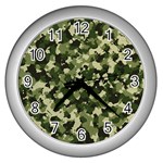 Dark Green Camouflage Army Wall Clock (Silver) Front