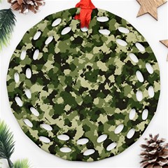 Dark Green Camouflage Army Round Filigree Ornament (two Sides)