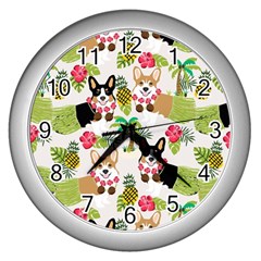 Corgis Hula Pattern Wall Clock (silver) by Sapixe