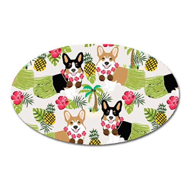 Corgis Hula Pattern Oval Magnet