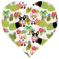 Corgis Hula Pattern Wooden Puzzle Heart by Sapixe